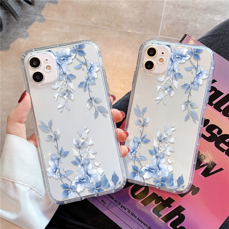 Phone Cases Durable - Blue Flower Transparent Phone Case For