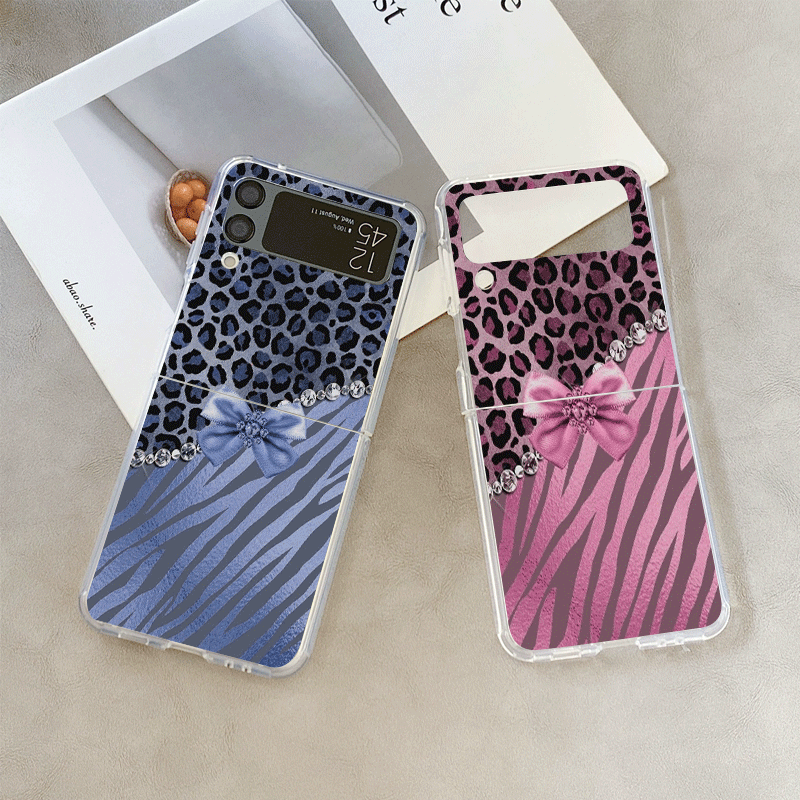 Phone Cases Z Fold 6 - Creative Pink Blue Bow Leopard Printed